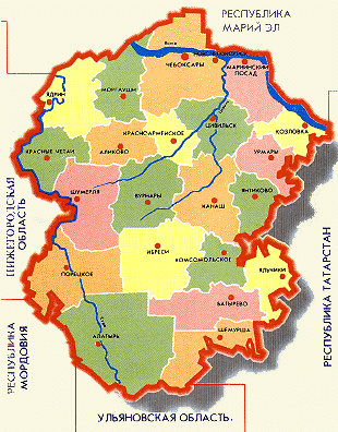 Карта Чувашии